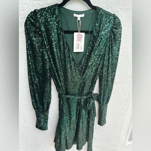 Gianni Bini | Dresses | Long Blouson Sleeve Sequin Wrap Dress Forest Green  | Poshmark